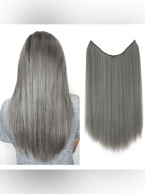 NWT That Hair Halo Extensions Dark Gray 24” Set L33